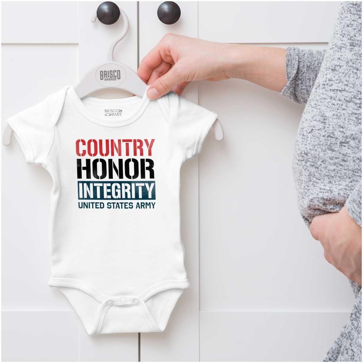 imageBrisco Brands US Army Patriotic Proud American Baby Romper Boys or GirlsWhite