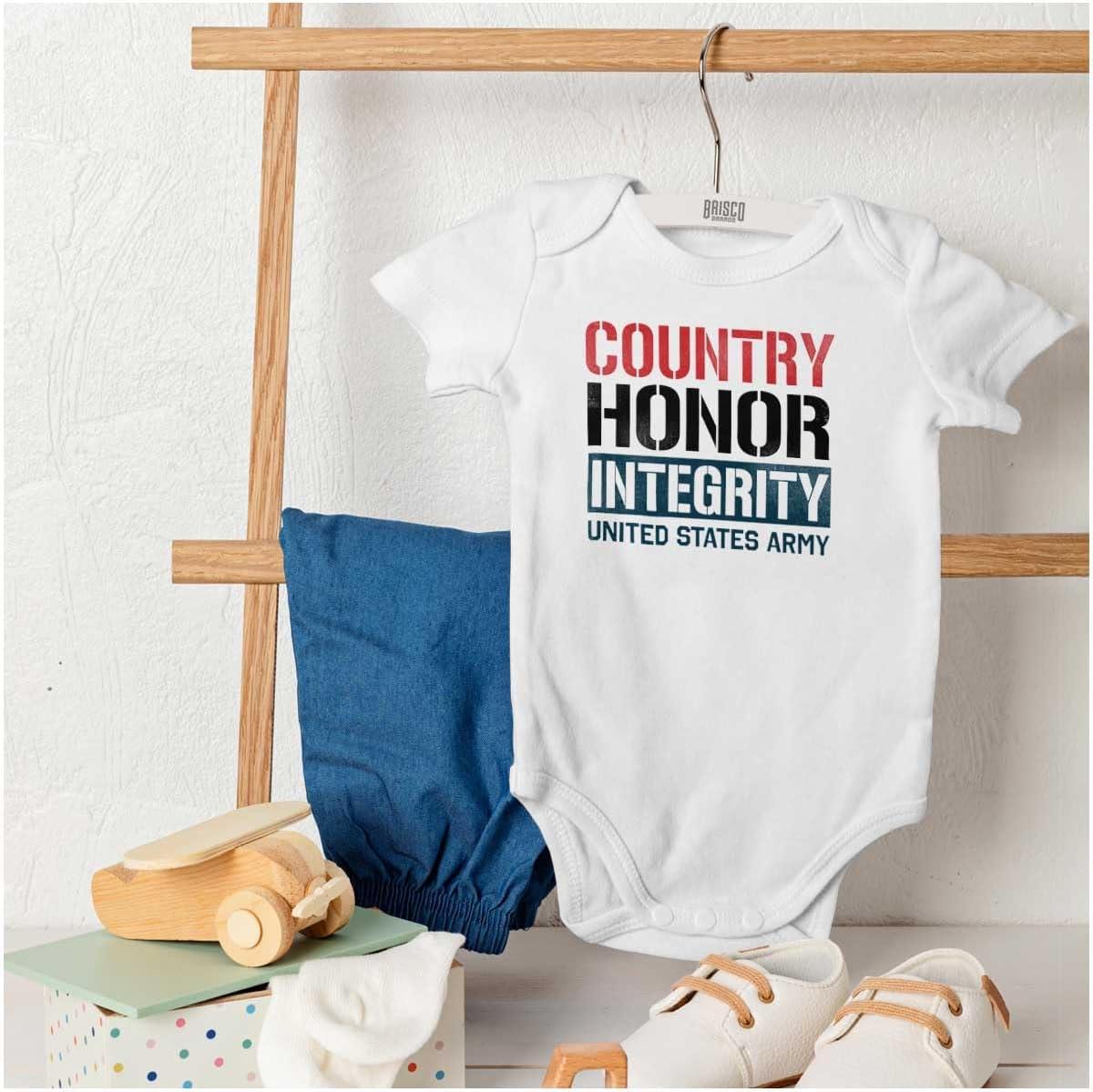 imageBrisco Brands US Army Patriotic Proud American Baby Romper Boys or GirlsWhite