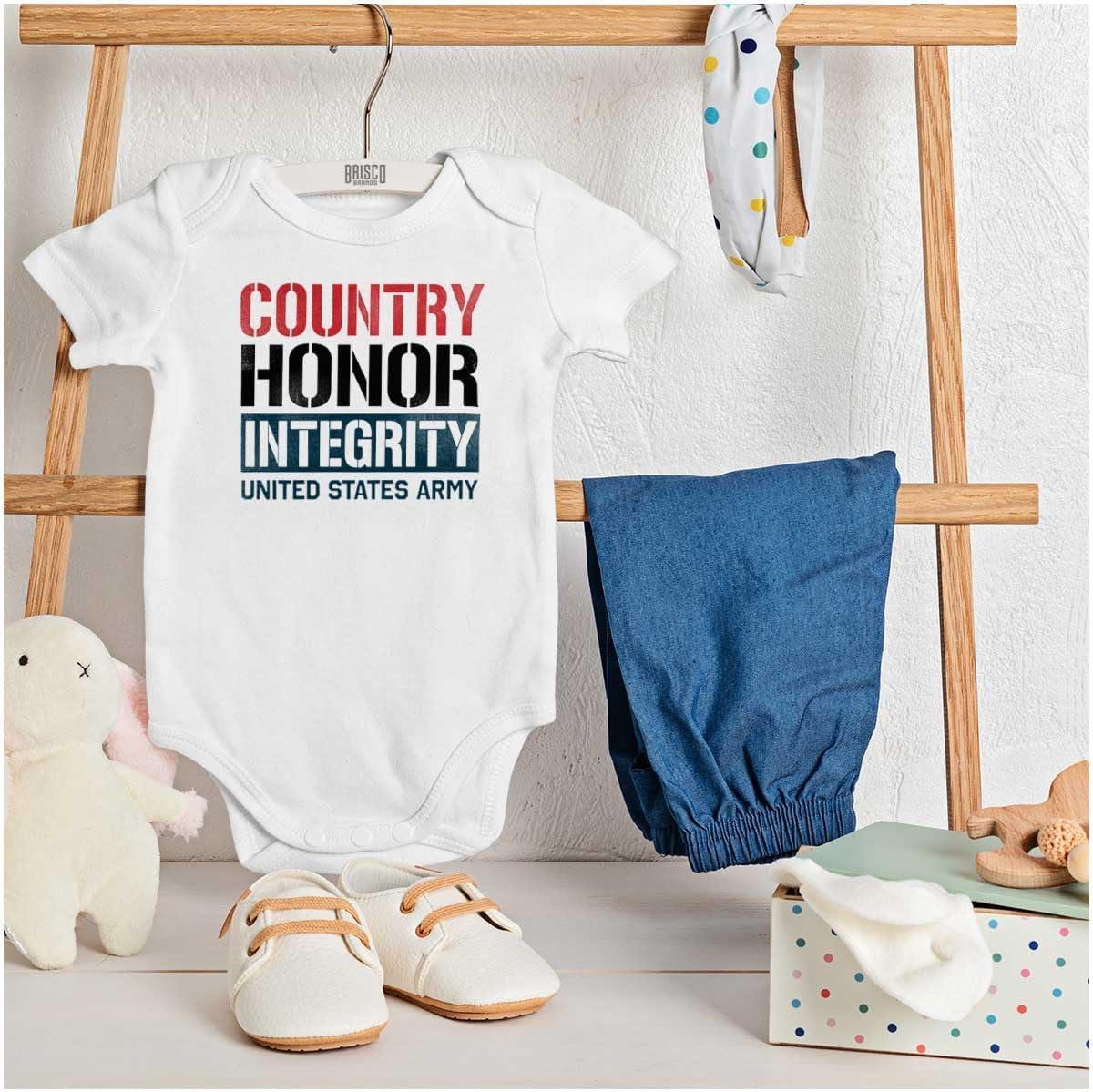 imageBrisco Brands US Army Patriotic Proud American Baby Romper Boys or GirlsWhite