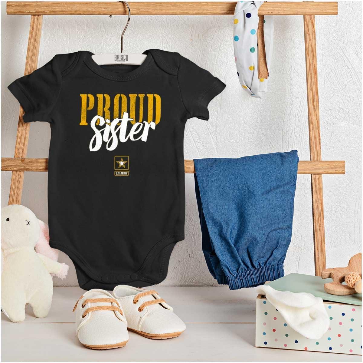 imageBrisco Brands US Army Proud Sister of a Soldier Baby Bodysuit Jumper GirlsBlack