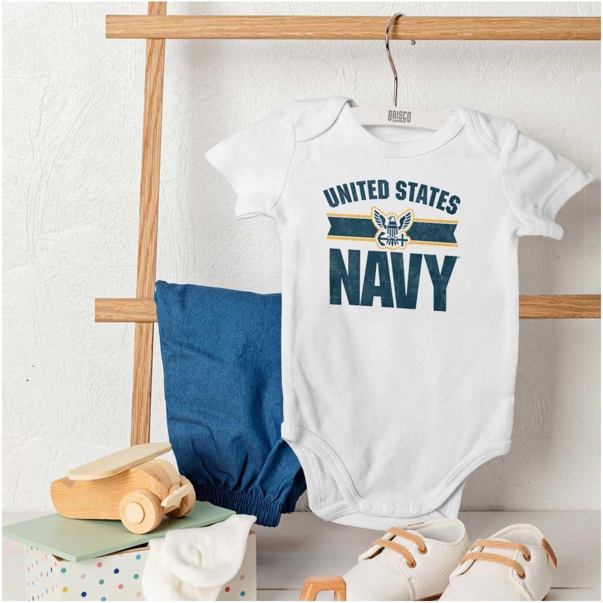 imageBrisco Brands United States Navy Military Logo Baby Romper Boys or GirlsWhite
