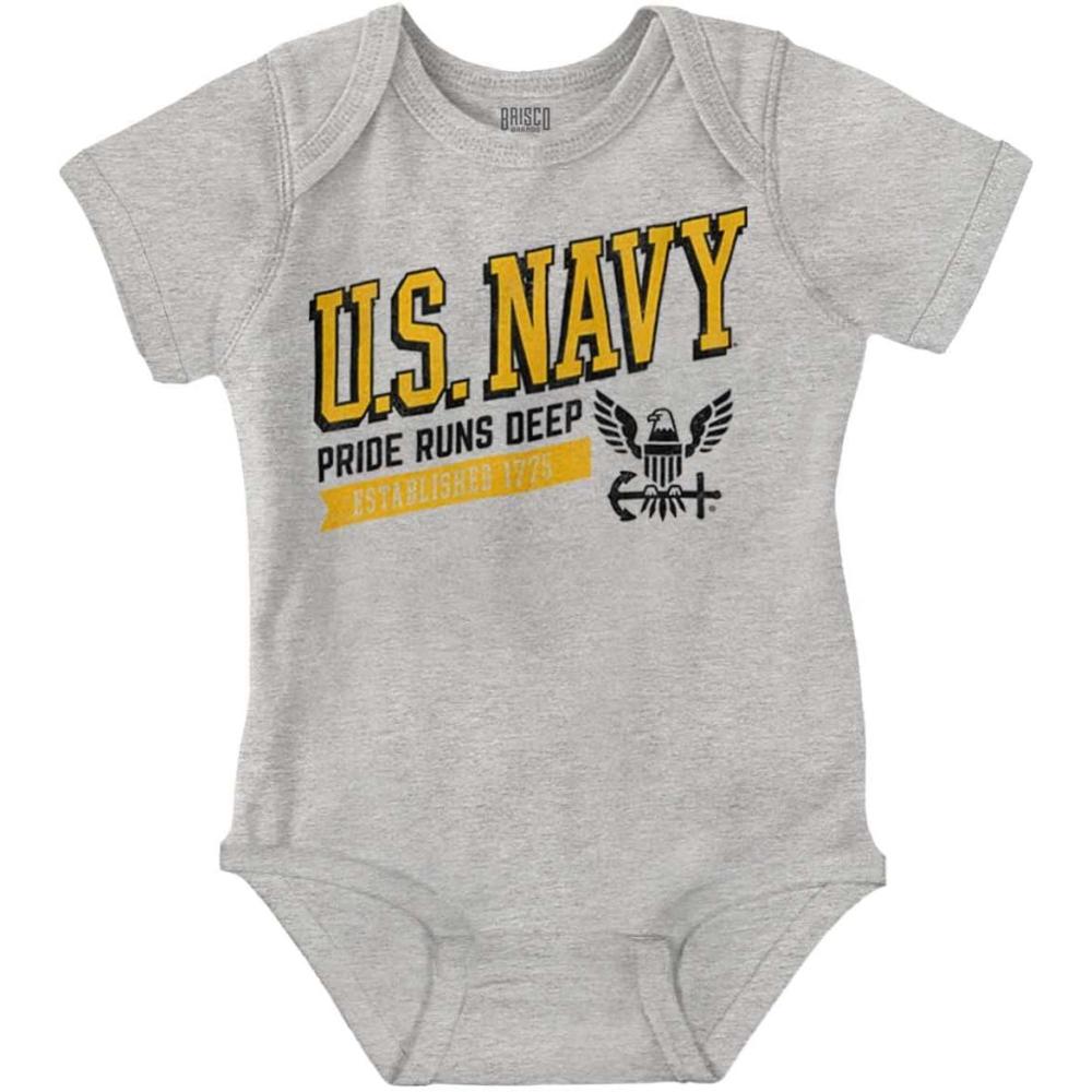 imageBrisco Brands US Navy Logo Pride Runs Deep Est 1775 Baby Romper Boys or GirlsHeather