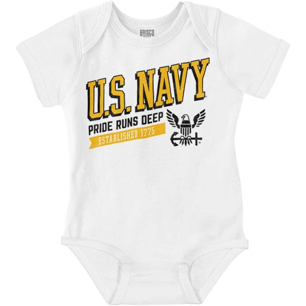 imageBrisco Brands US Navy Logo Pride Runs Deep Est 1775 Baby Romper Boys or GirlsWhite