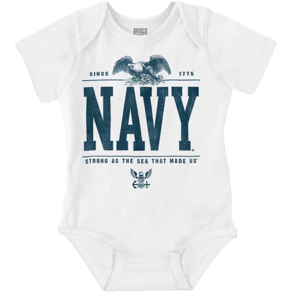 imageBrisco Brands US Navy Strong As Sea That Made Us Baby Romper Boys or GirlsWhite