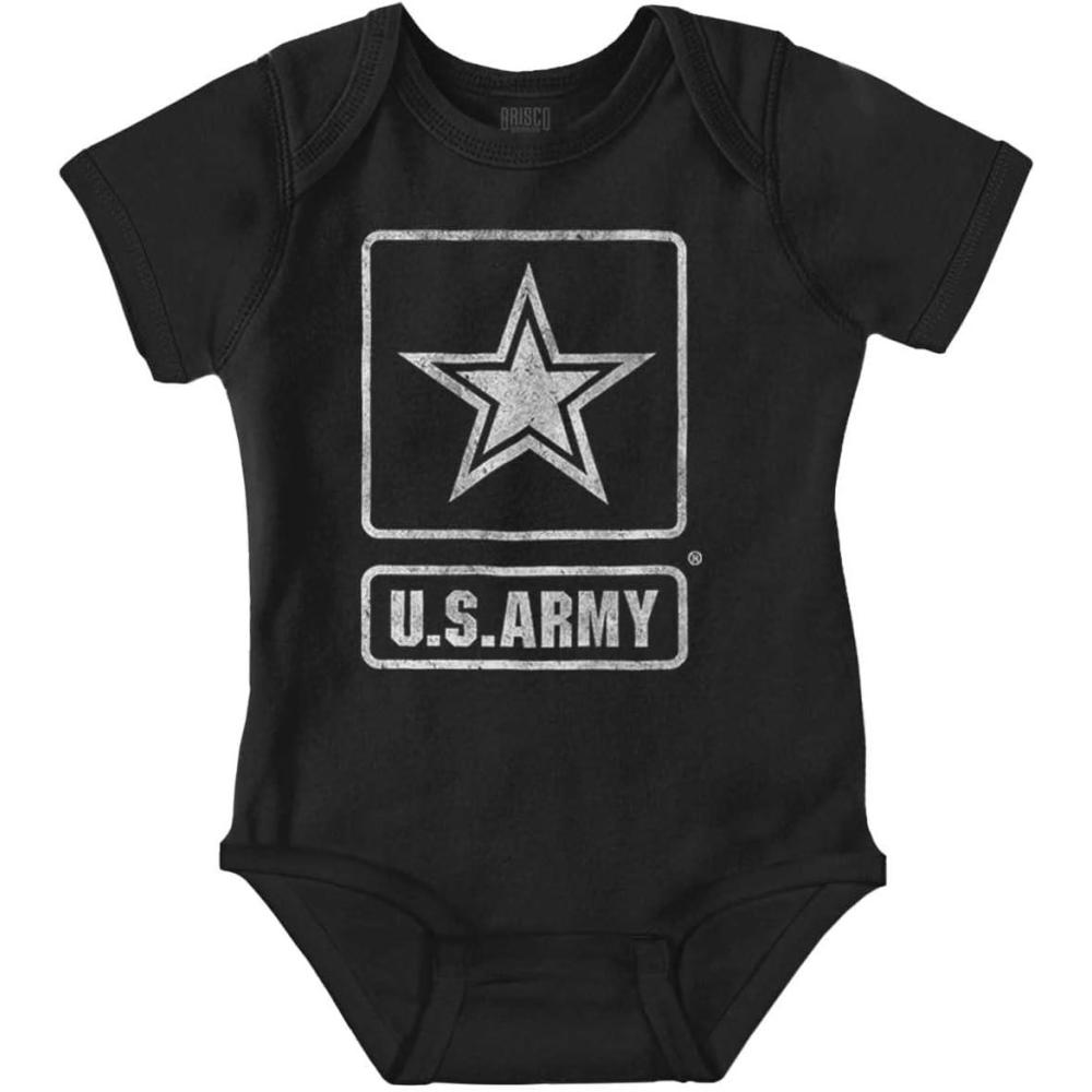 imageBrisco Brands United States Army Military Star Logo Baby Romper Boys or GirlsBlack