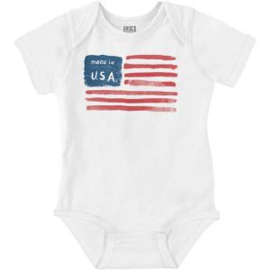 Brisco Brands Made in USA County Map American Flag Baby Romper Boys or Girls(White)