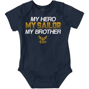 Brisco Brands US Navy My Hero Sailor Brother Sister Baby Romper Boys or Girls(Navy)