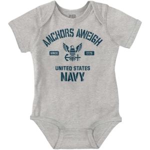 Brisco Brands United States Navy Logo Anchor Aweigh Baby Romper Boys or Girls(Heather)