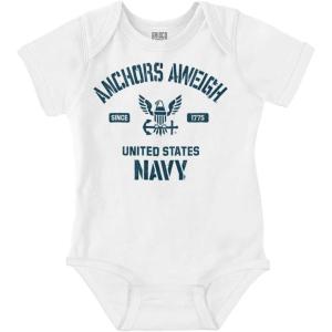 Brisco Brands United States Navy Logo Anchor Aweigh Baby Romper Boys or Girls(White)