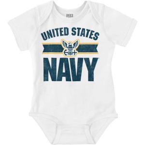 Brisco Brands United States Navy Military Logo Baby Romper Boys or Girls(White)