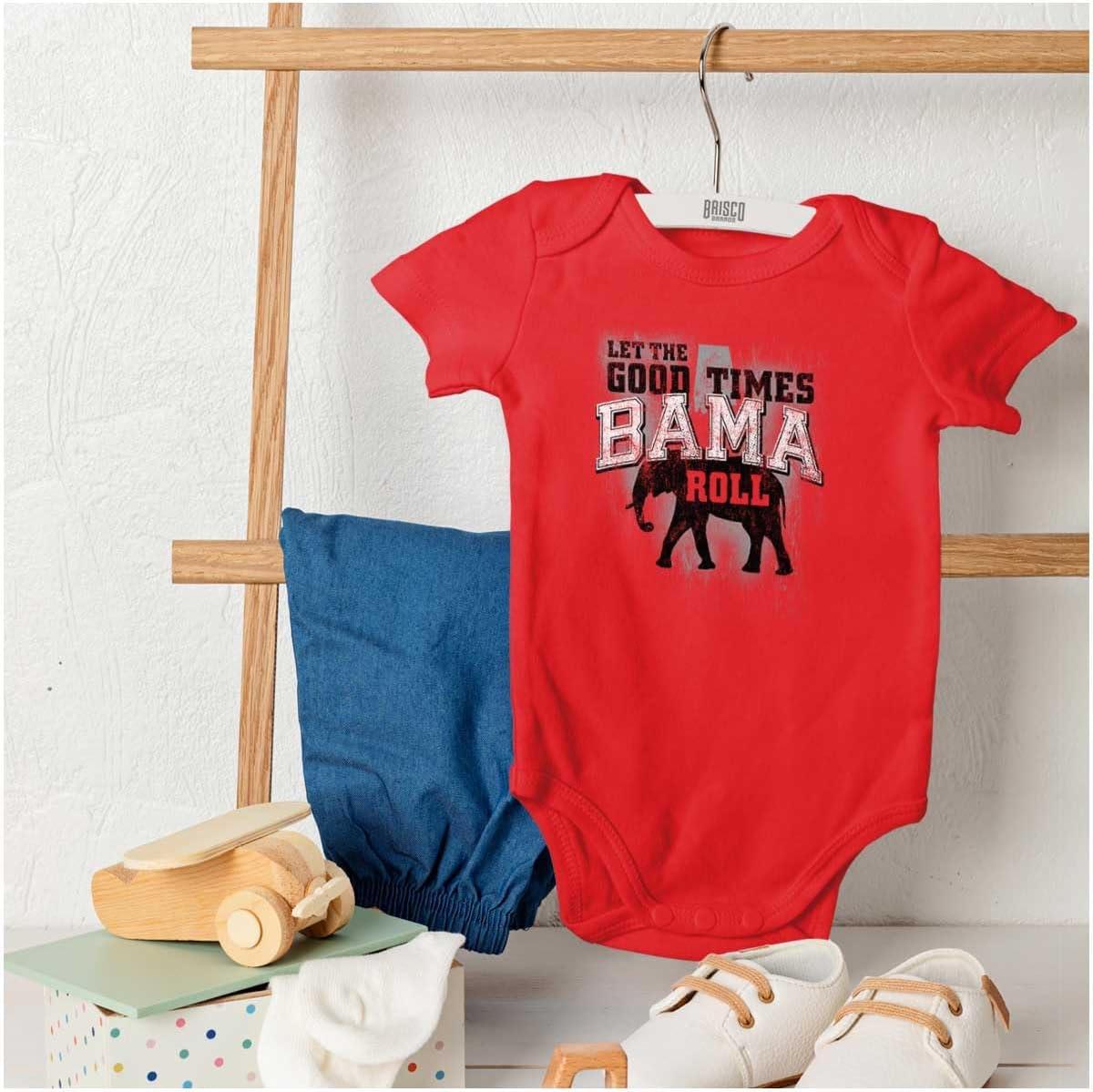 imageBrisco Brands Let The Good Times Roll Cool Alabama Baby Romper Boys or GirlsRed