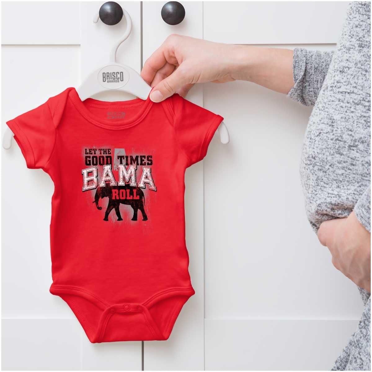 imageBrisco Brands Let The Good Times Roll Cool Alabama Baby Romper Boys or GirlsRed