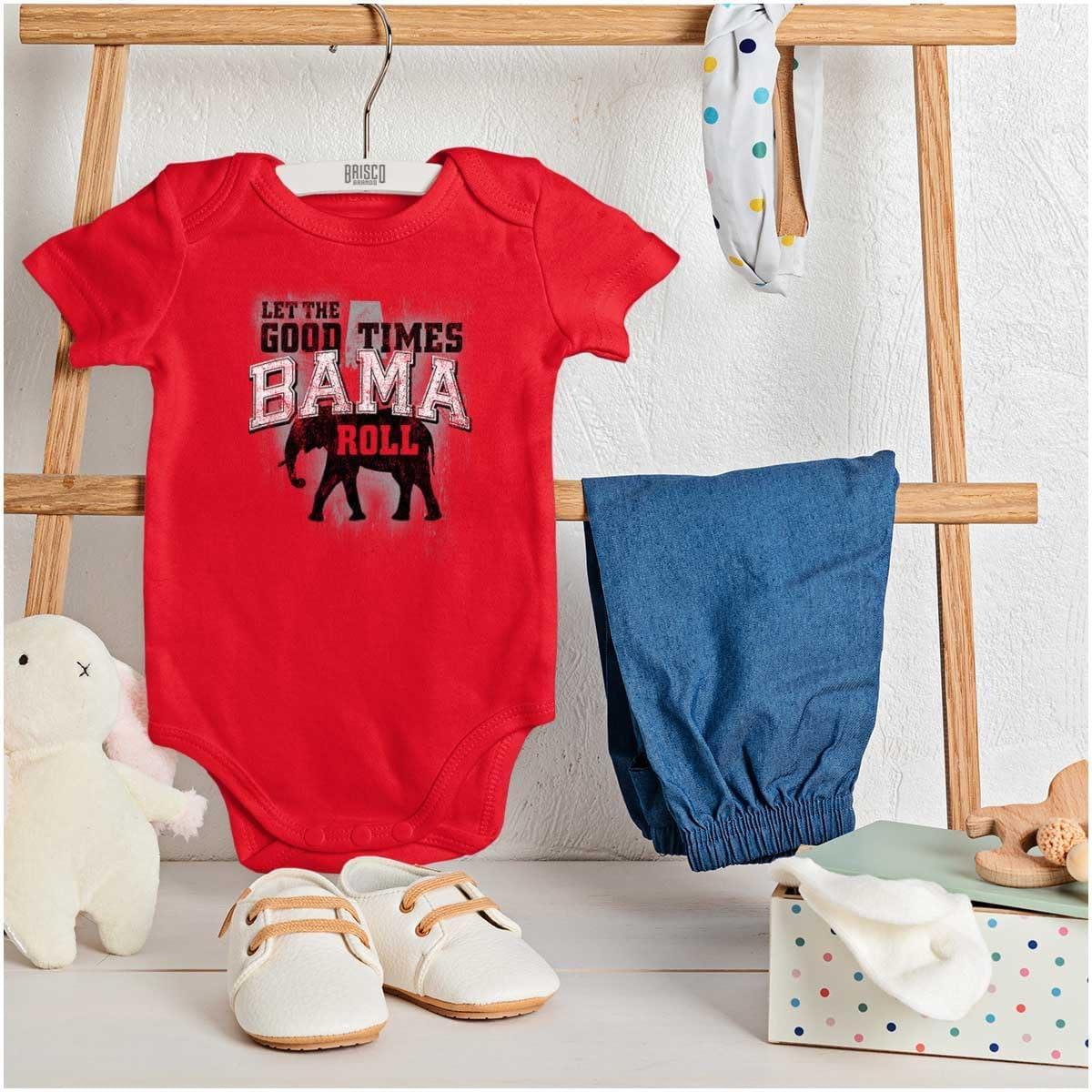 imageBrisco Brands Let The Good Times Roll Cool Alabama Baby Romper Boys or GirlsRed