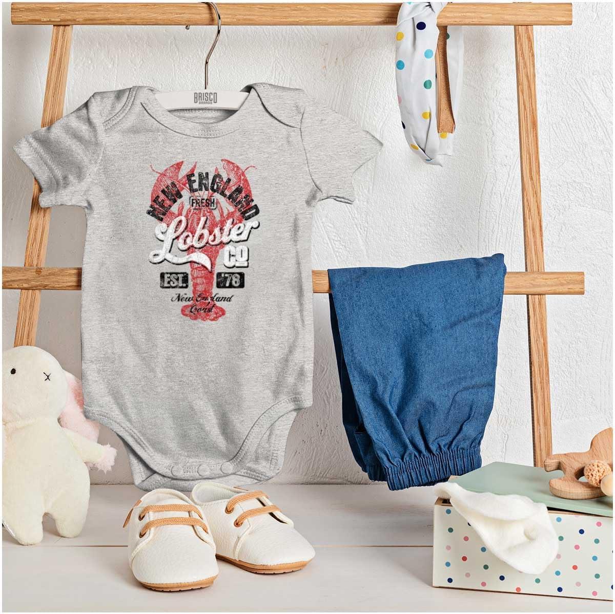 imageBrisco Brands New England Lobster Maine Seafood Baby Romper Boys or GirlsHeather