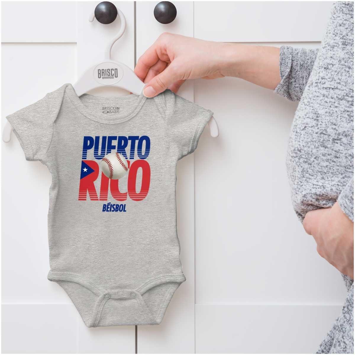 imageBrisco Brands Puerto Rico Pride Baseball PR Sports Baby Romper Boys or GirlsHeather