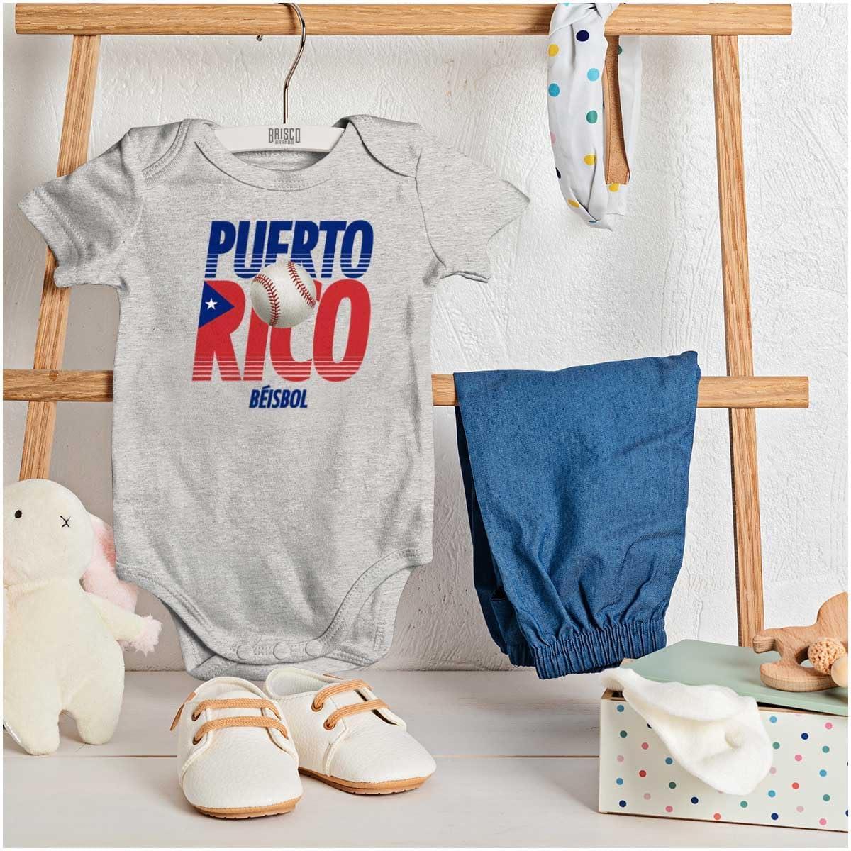 imageBrisco Brands Puerto Rico Pride Baseball PR Sports Baby Romper Boys or GirlsHeather