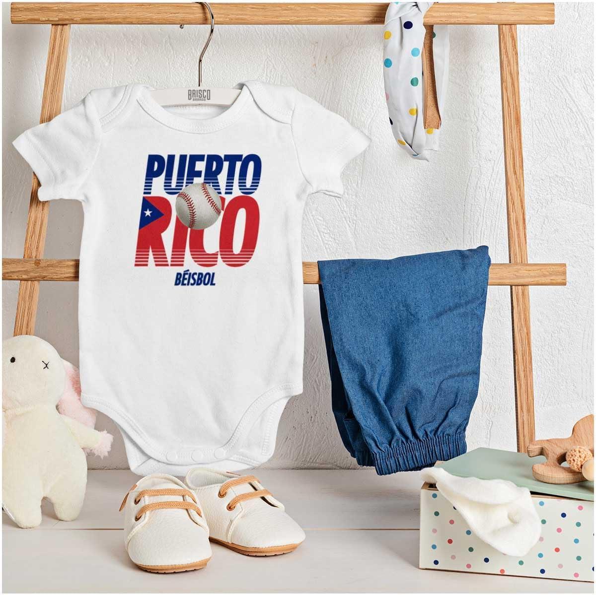 imageBrisco Brands Puerto Rico Pride Baseball PR Sports Baby Romper Boys or GirlsWhite
