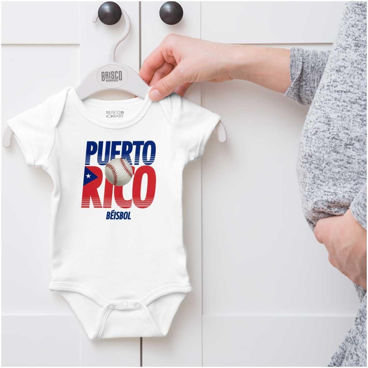 imageBrisco Brands Puerto Rico Pride Baseball PR Sports Baby Romper Boys or GirlsWhite