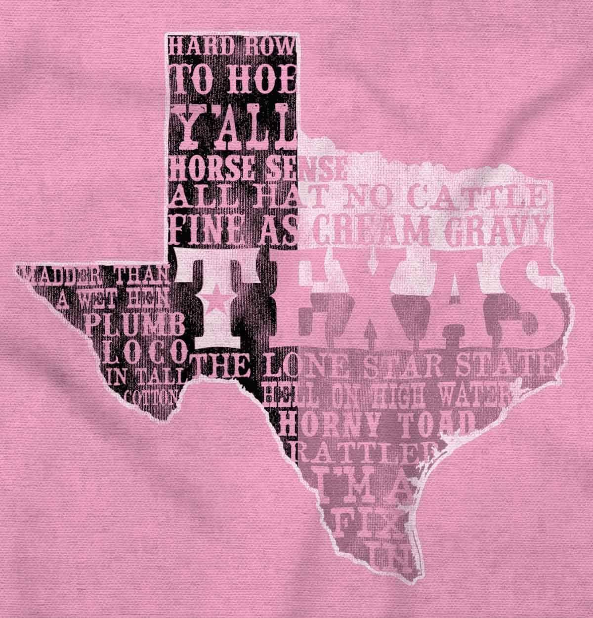 imageBrisco Brands Texas Slang Funny State Shape TX Baby Romper Boys or GirlsPink