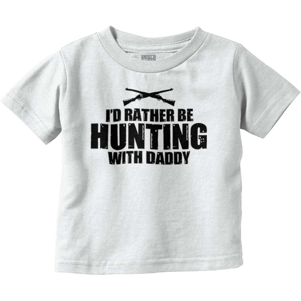 imageBrisco Brands Id Rather Be Hunting with Daddy Toddler Boy Girl T ShirtWhite