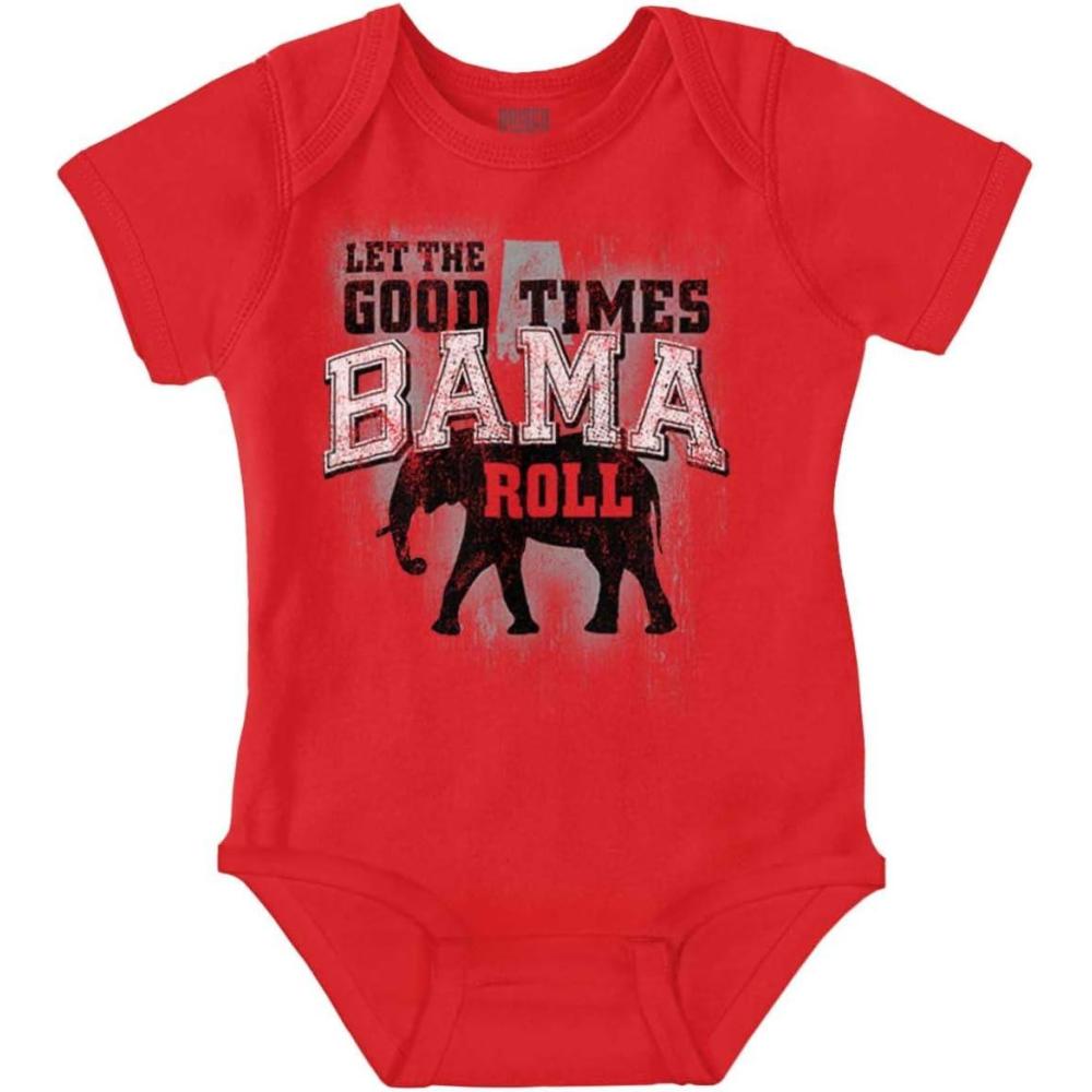 imageBrisco Brands Let The Good Times Roll Cool Alabama Baby Romper Boys or GirlsRed