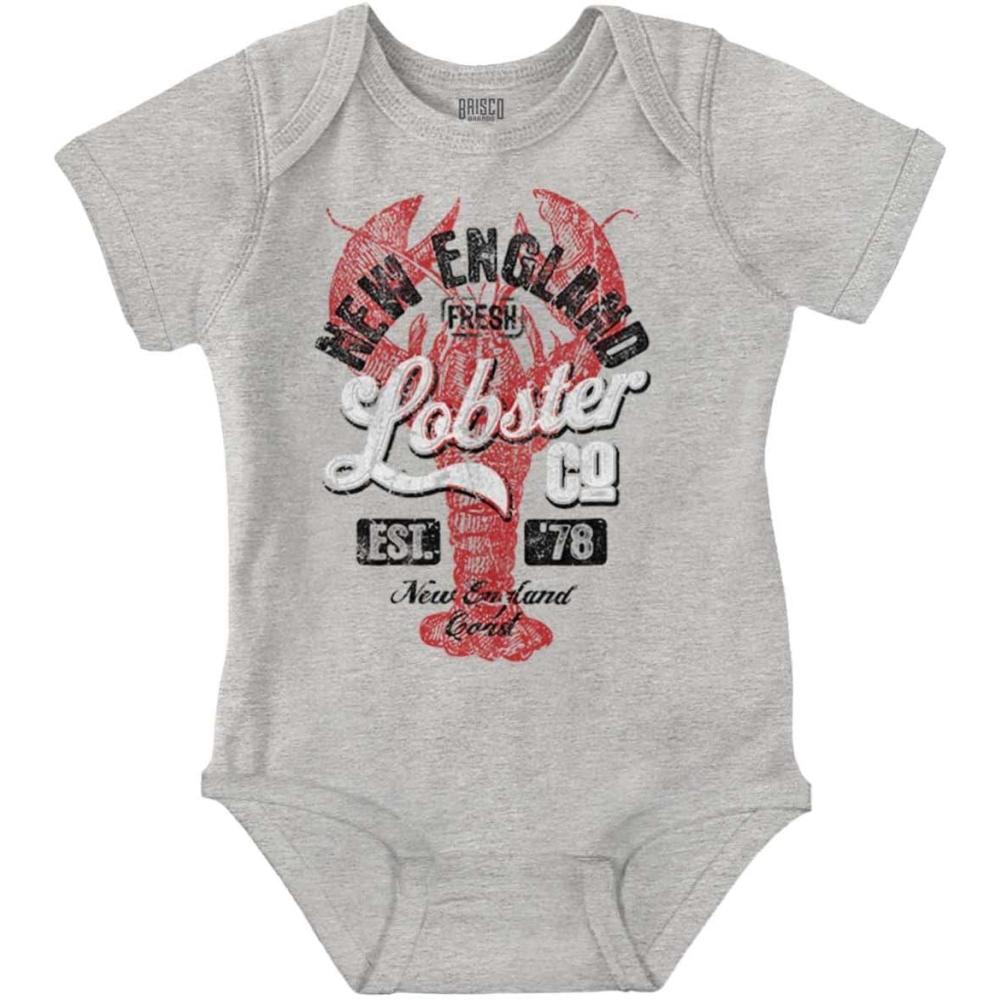 imageBrisco Brands New England Lobster Maine Seafood Baby Romper Boys or GirlsHeather