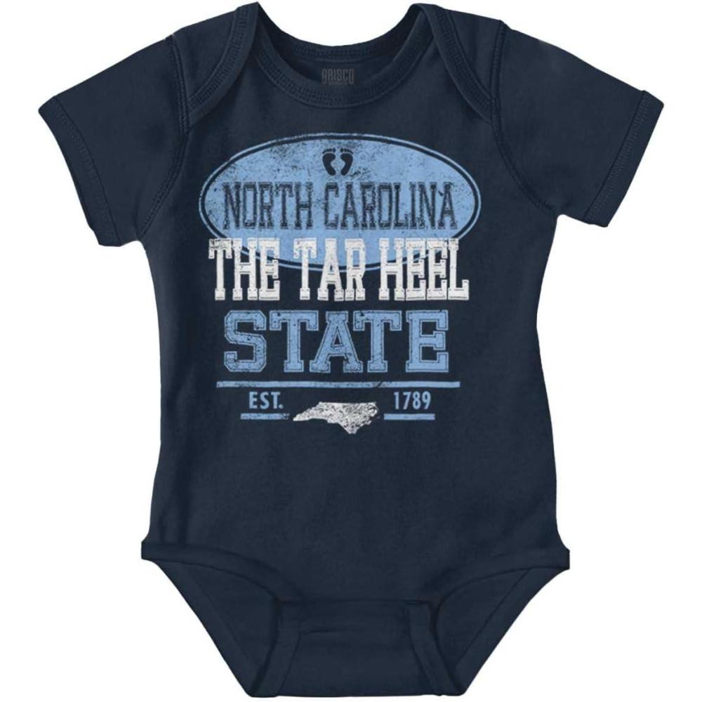 imageBrisco Brands North Carolina NC Feet Logo Souvenir Baby Romper Boys or GirlsNavy