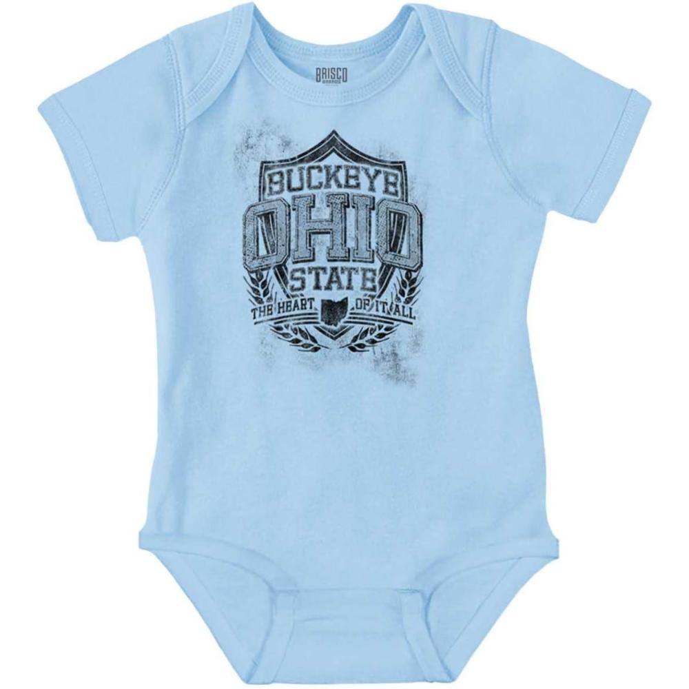 imageBrisco Brands Ohio OH Motto State Souvenir Baby Romper Boys or GirlsLight Blue