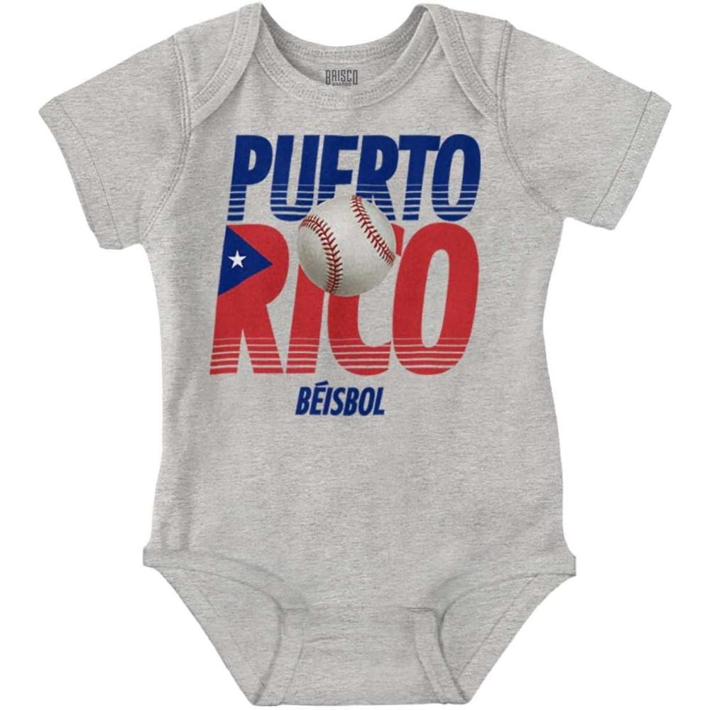 imageBrisco Brands Puerto Rico Pride Baseball PR Sports Baby Romper Boys or GirlsHeather