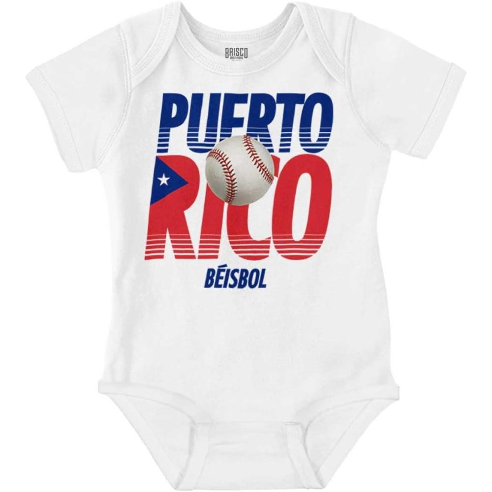 imageBrisco Brands Puerto Rico Pride Baseball PR Sports Baby Romper Boys or GirlsWhite