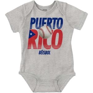 Brisco Brands Puerto Rico Pride Baseball PR Sports Baby Romper Boys or Girls(Heather)