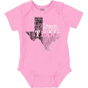 Brisco Brands Texas Slang Funny State Shape TX Baby Romper Boys or Girls(Pink)