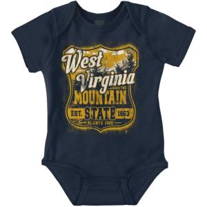 Brisco Brands West Virginia Retro Mountain State WV Baby Romper Boys or Girls(Navy)