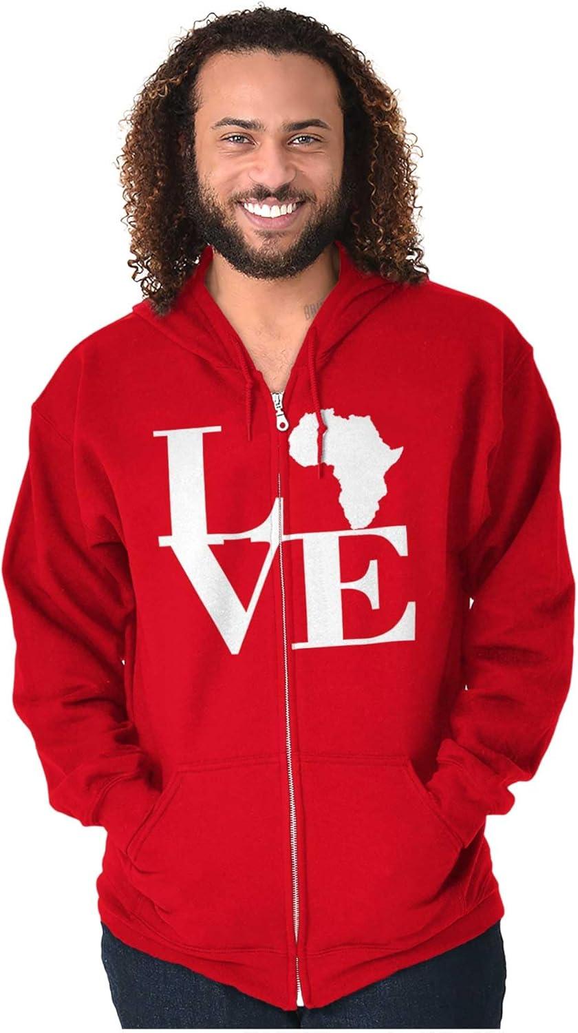 imageBrisco Brands Love Africa Map Black African Pride Zip Up Hoodie Mens WomensRed