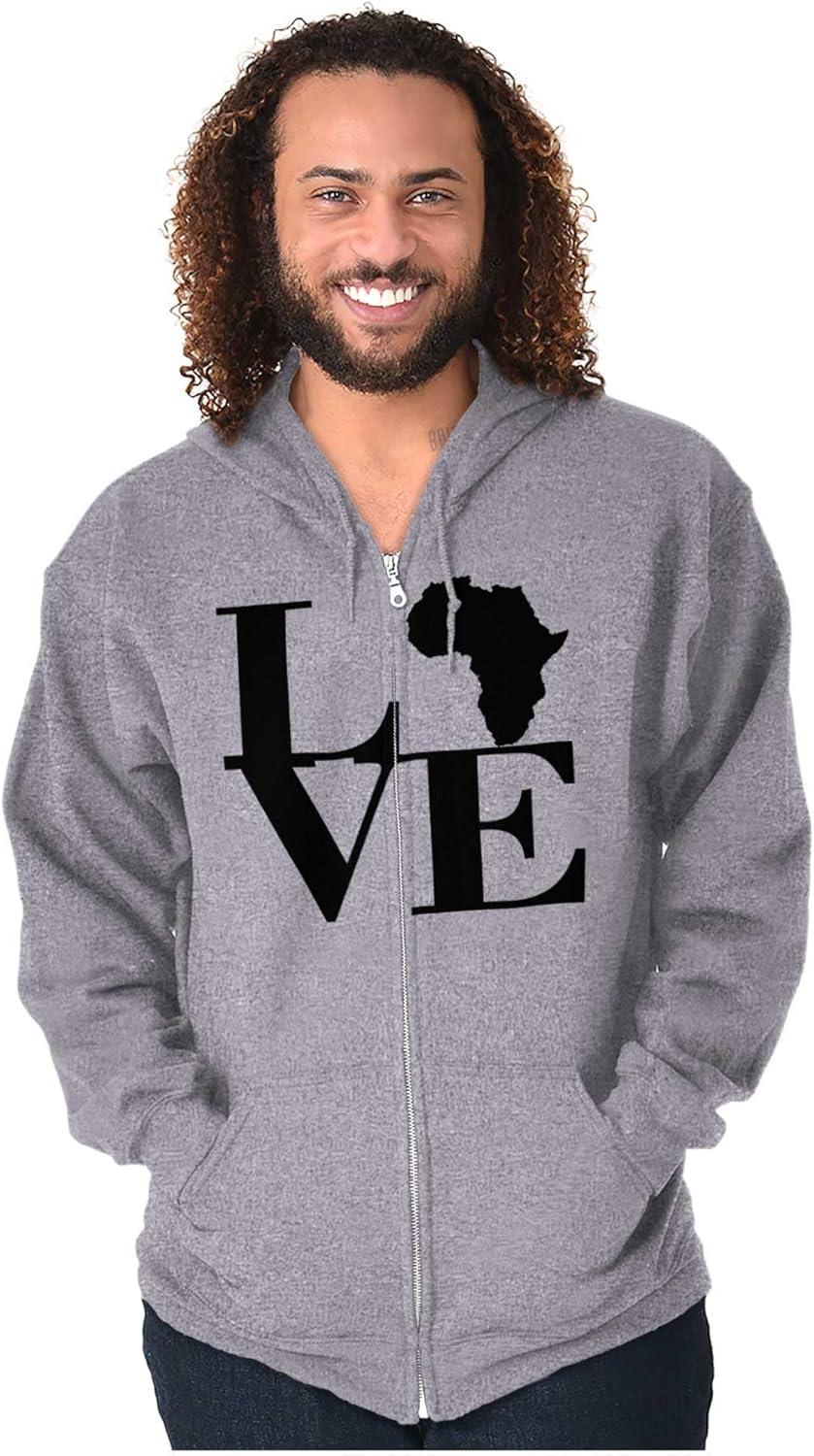 imageBrisco Brands Love Africa Map Black African Pride Zip Up Hoodie Mens WomensSport Grey