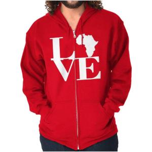 Brisco Brands Love Africa Map Black African Pride Zip Up Hoodie Mens Womens(Red)