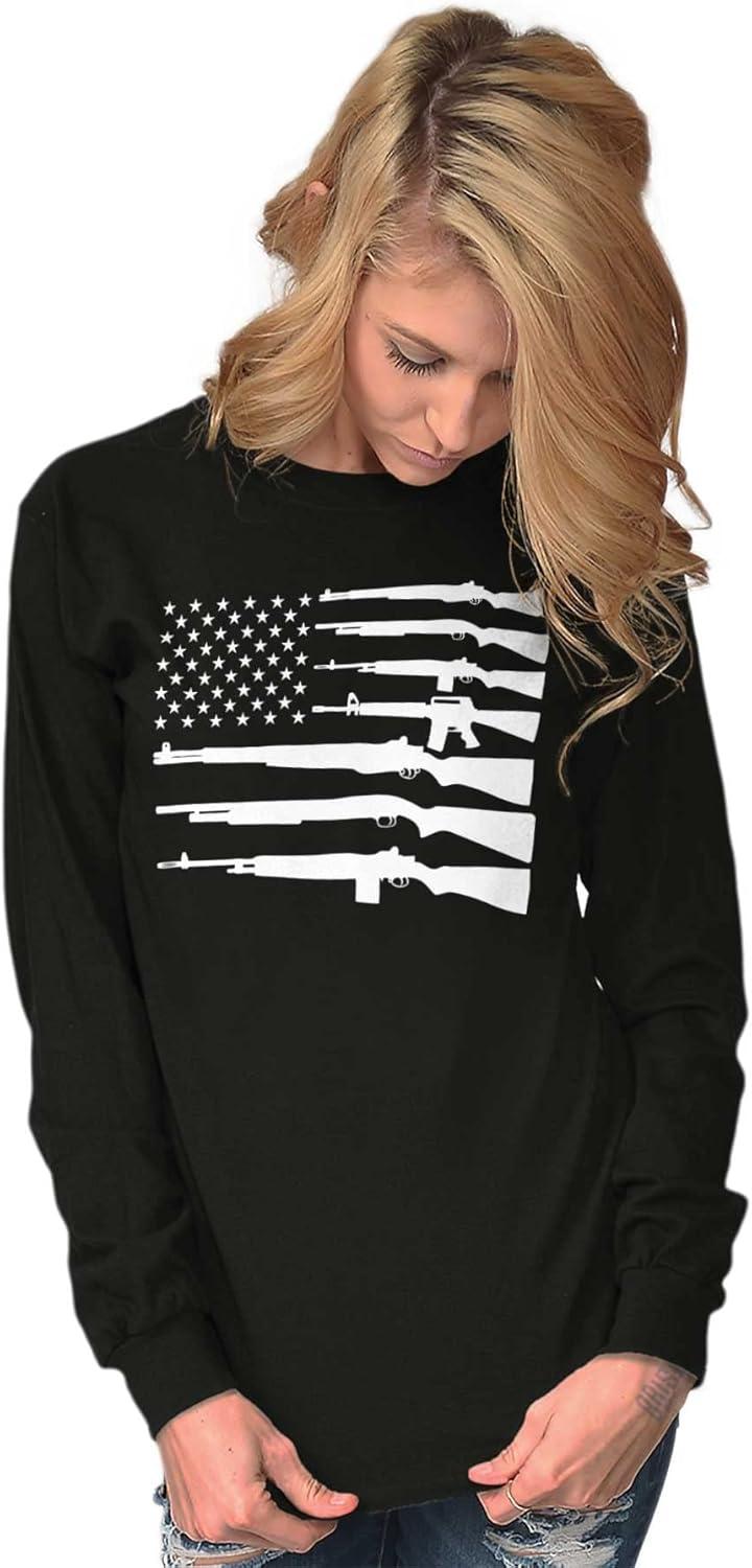 imageAmerican Flag Arms USA Pro 2A Rights Long Sleeve Tshirt Men WomenBlack
