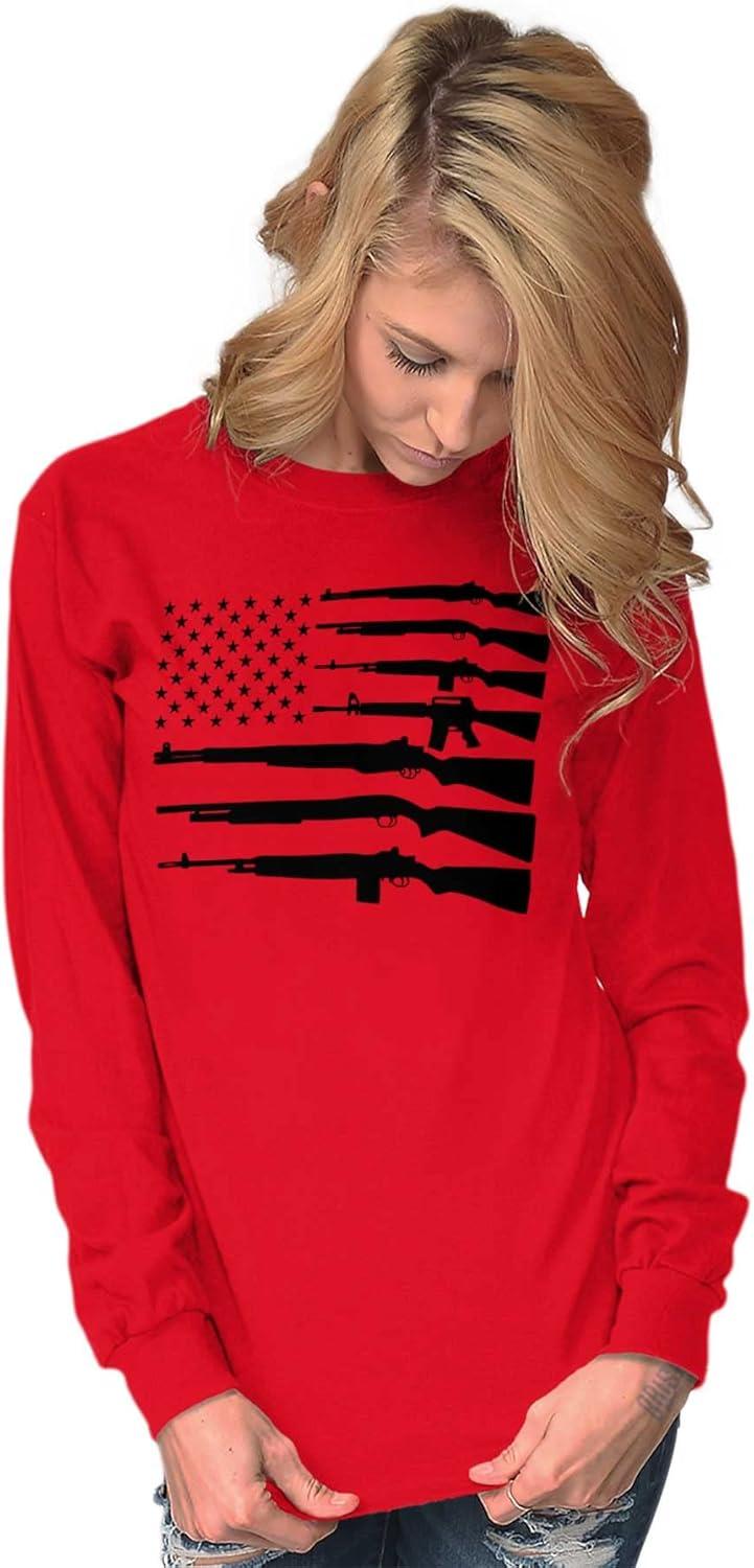 imageAmerican Flag Arms USA Pro 2A Rights Long Sleeve Tshirt Men WomenRed