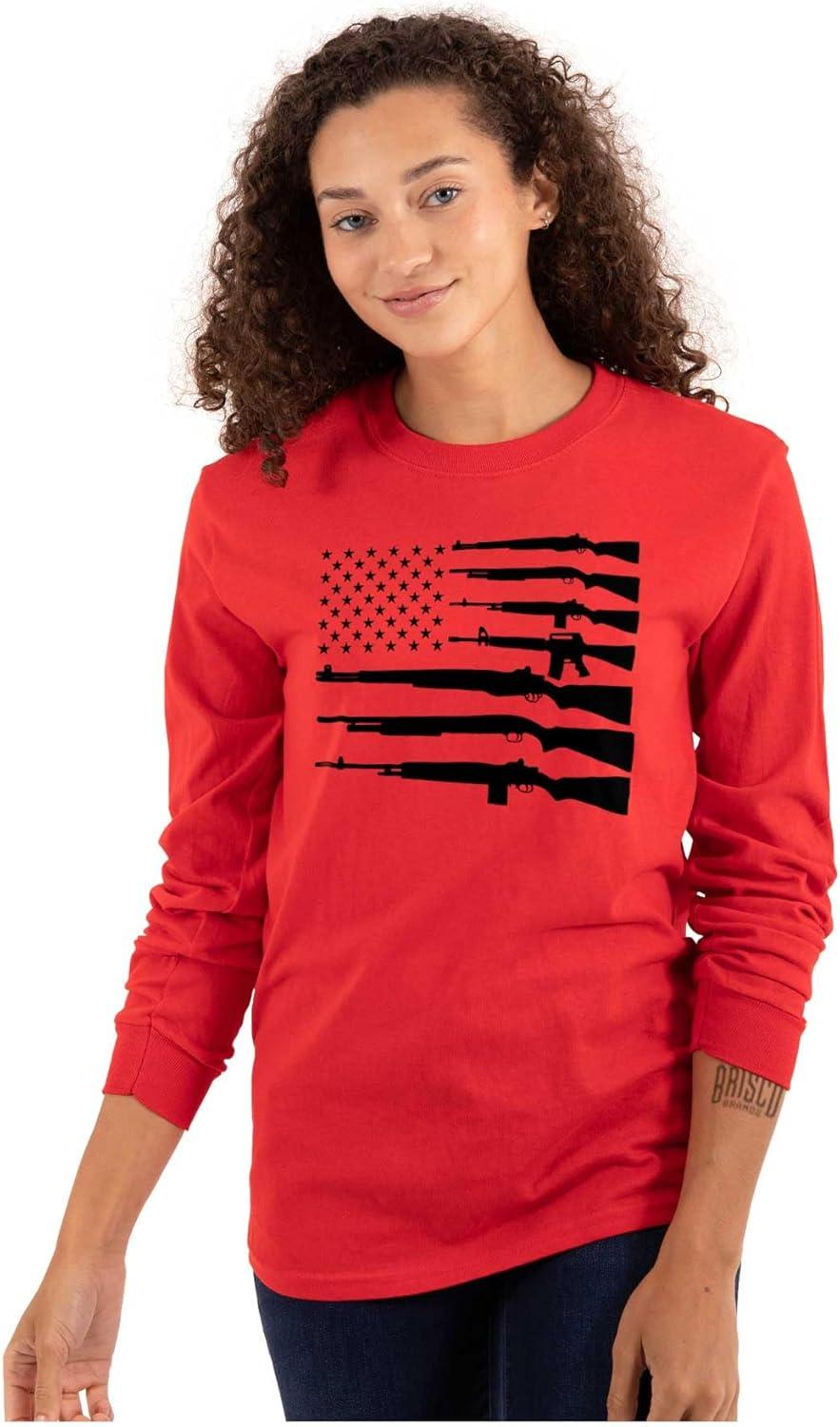 imageAmerican Flag Arms USA Pro 2A Rights Long Sleeve Tshirt Men WomenRed