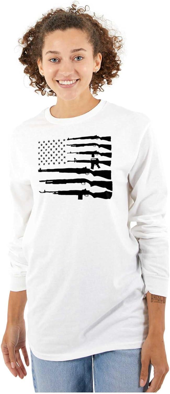 imageAmerican Flag Arms USA Pro 2A Rights Long Sleeve Tshirt Men WomenWhite