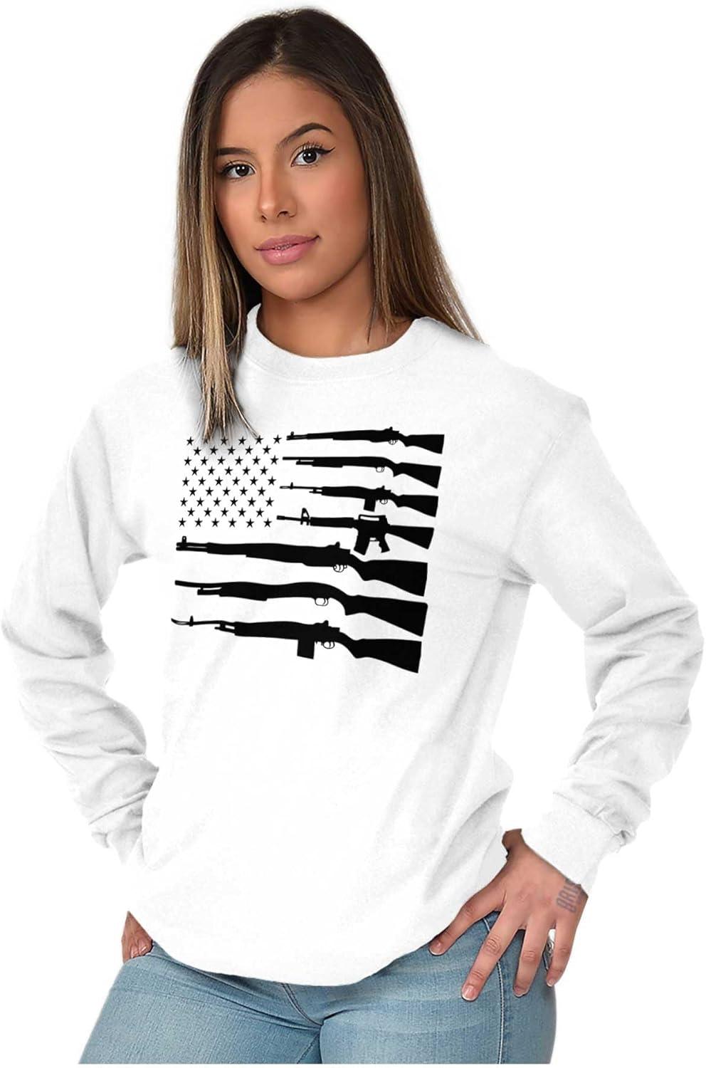 imageAmerican Flag Arms USA Pro 2A Rights Long Sleeve Tshirt Men WomenWhite