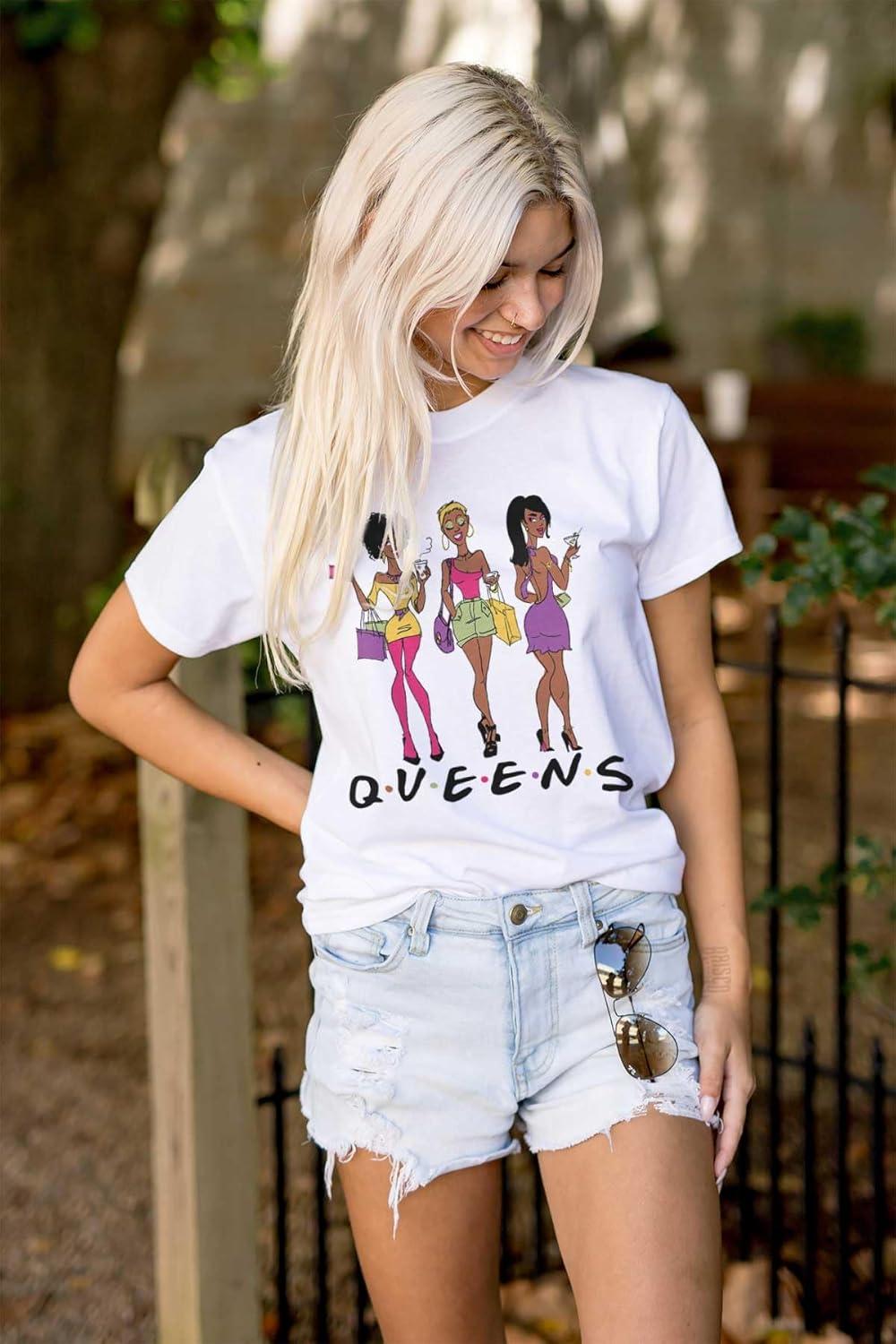 imageBlack Queens African American Besties Womens Graphic T Shirt TeesWhite