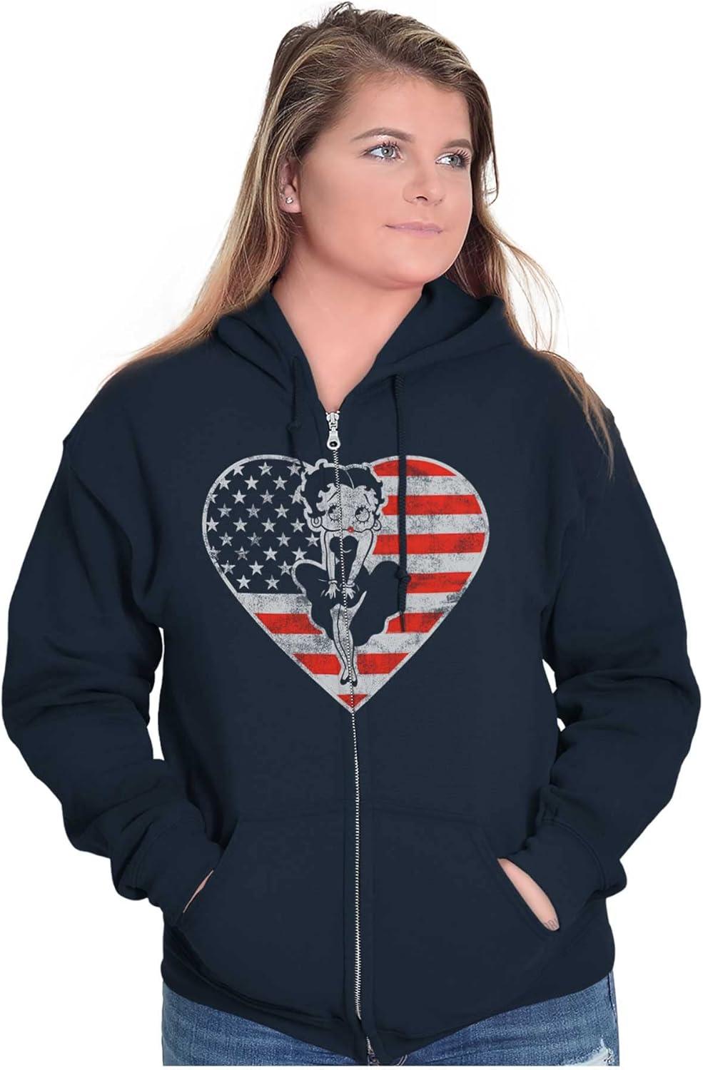 imageBrisco Brands Betty Boop Heart Patriotic Vintage Zip Hoodie Sweatshirt WomenNavy