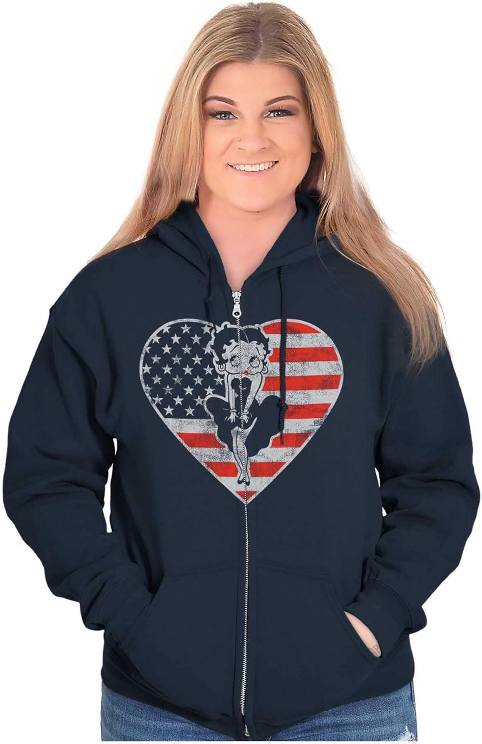 imageBrisco Brands Betty Boop Heart Patriotic Vintage Zip Hoodie Sweatshirt WomenNavy