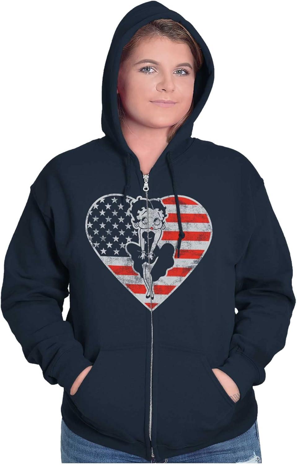 imageBrisco Brands Betty Boop Heart Patriotic Vintage Zip Hoodie Sweatshirt WomenNavy
