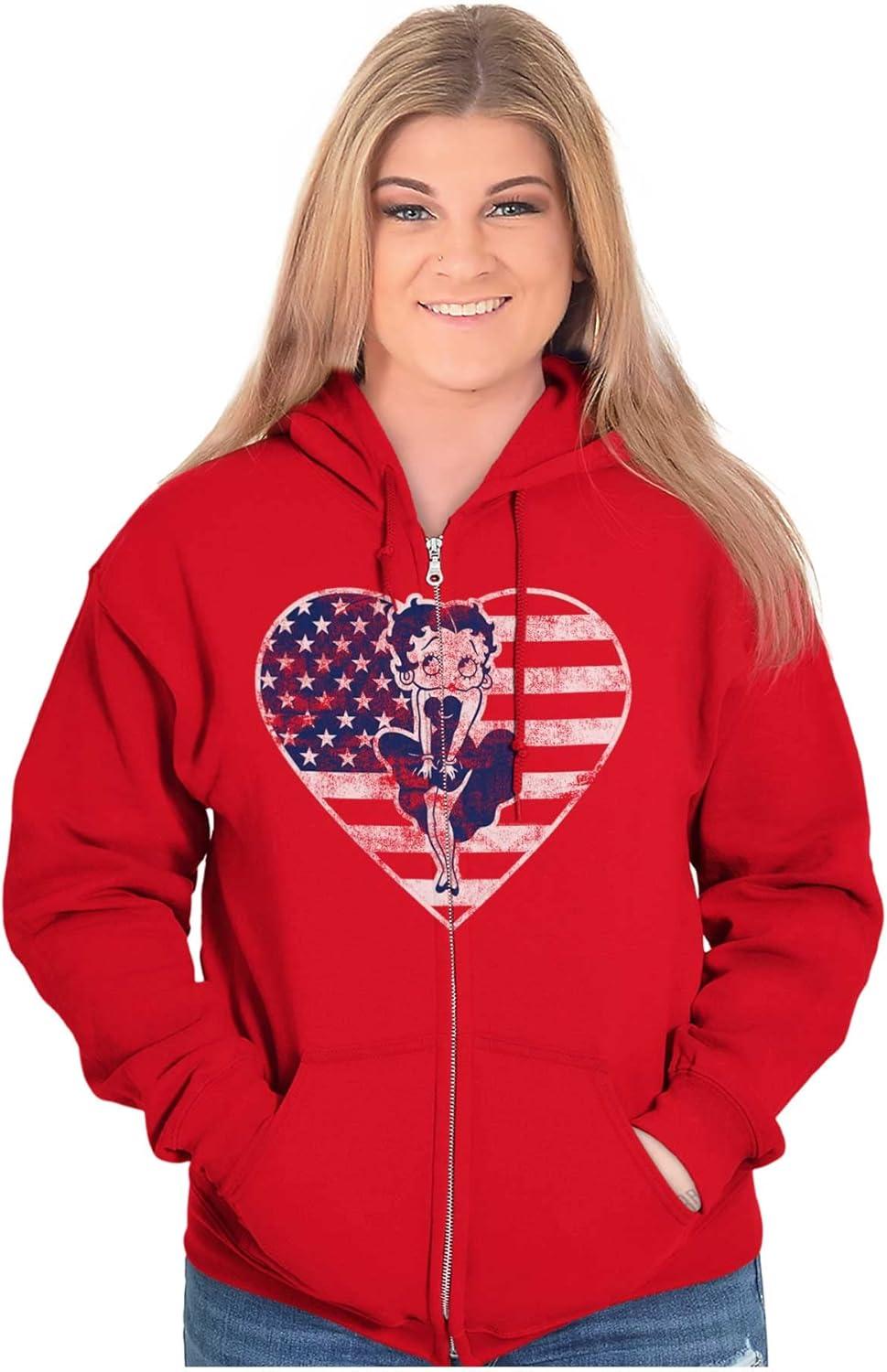 imageBrisco Brands Betty Boop Heart Patriotic Vintage Zip Hoodie Sweatshirt WomenRed