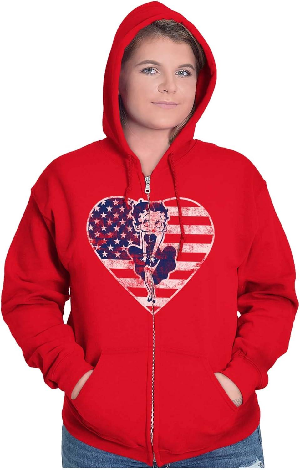 imageBrisco Brands Betty Boop Heart Patriotic Vintage Zip Hoodie Sweatshirt WomenRed