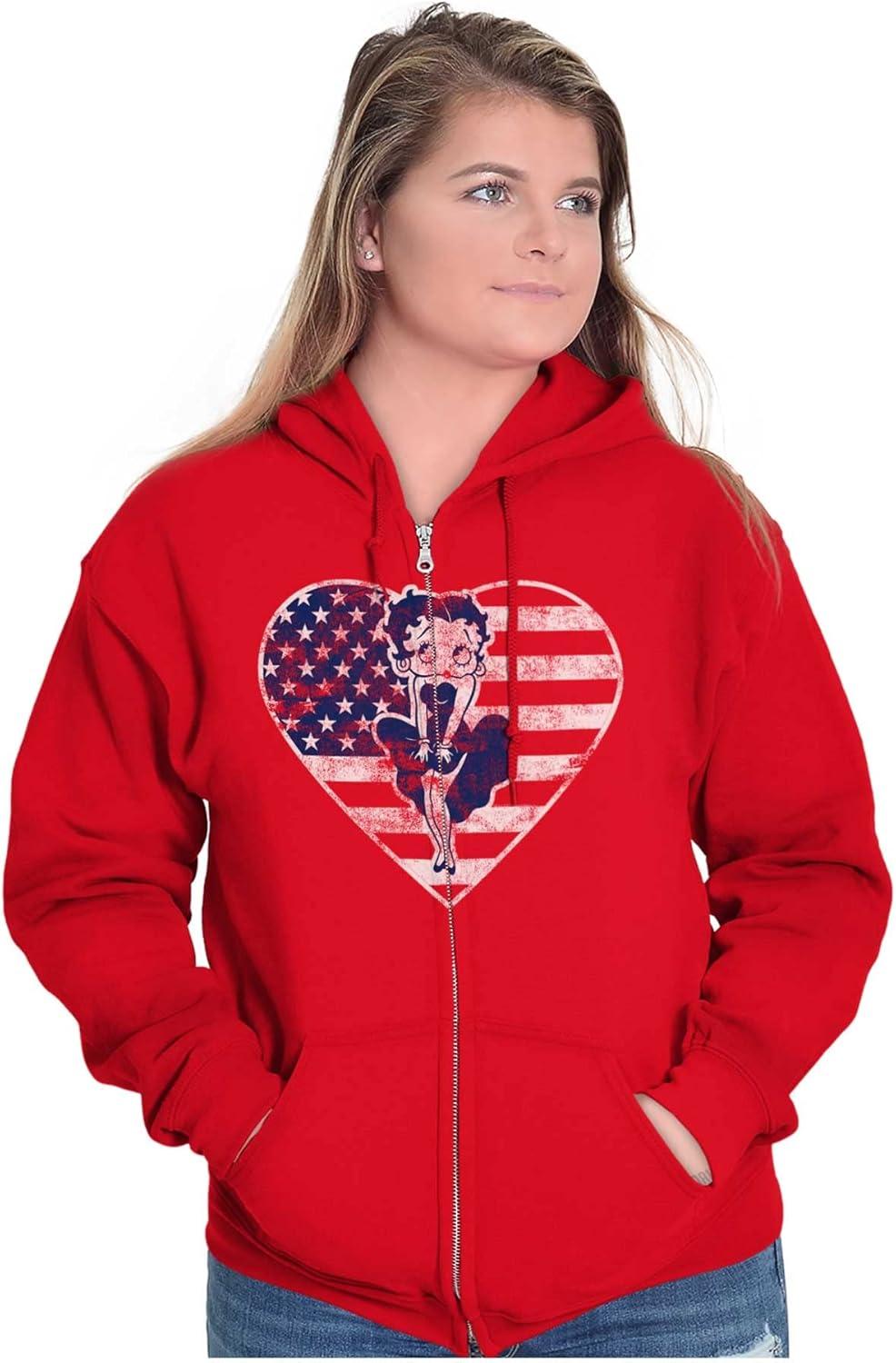 imageBrisco Brands Betty Boop Heart Patriotic Vintage Zip Hoodie Sweatshirt WomenRed
