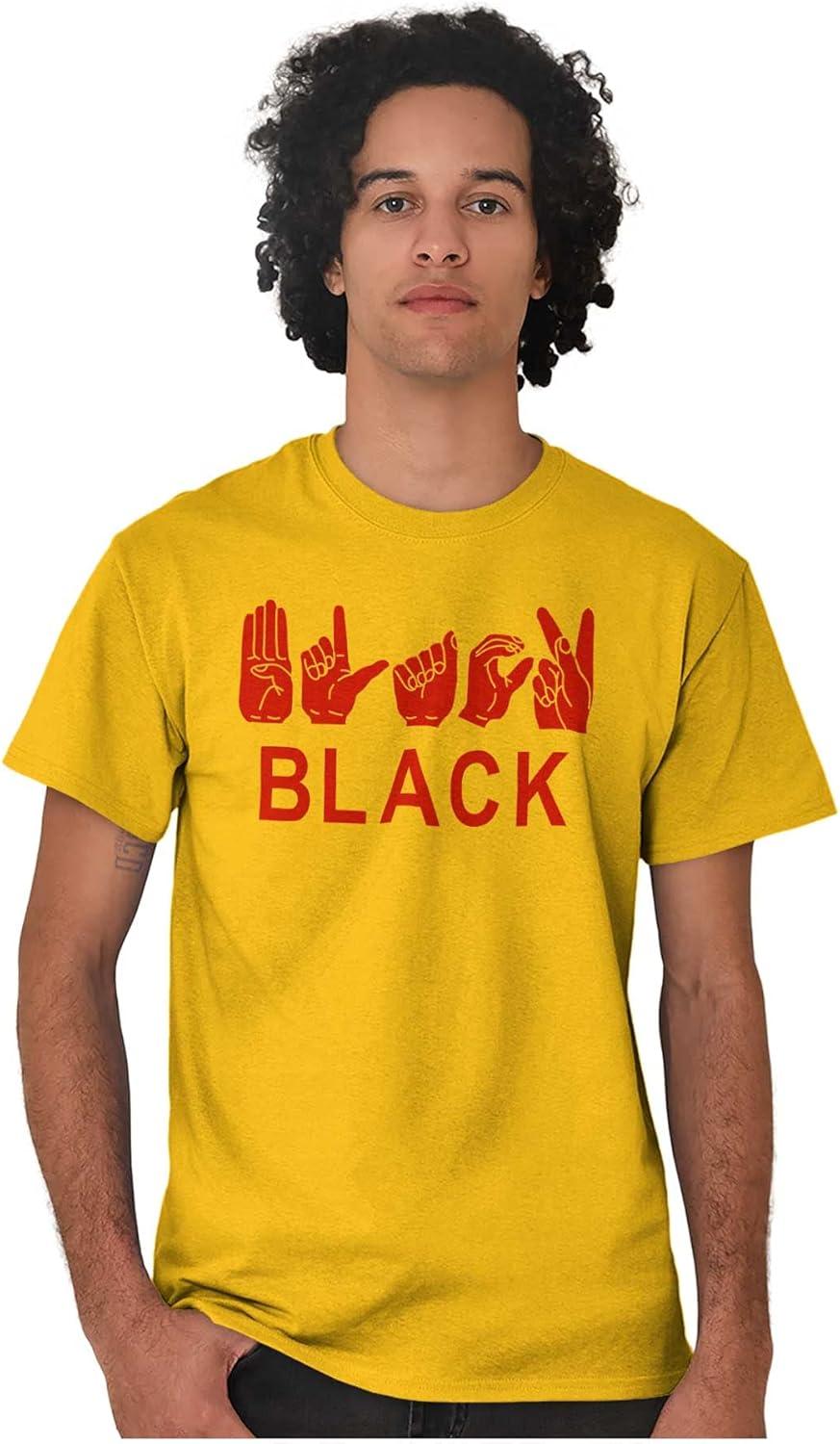 imageBrisco Brands Black ASL American Sign Language Graphic T Shirt Men or WomenGold