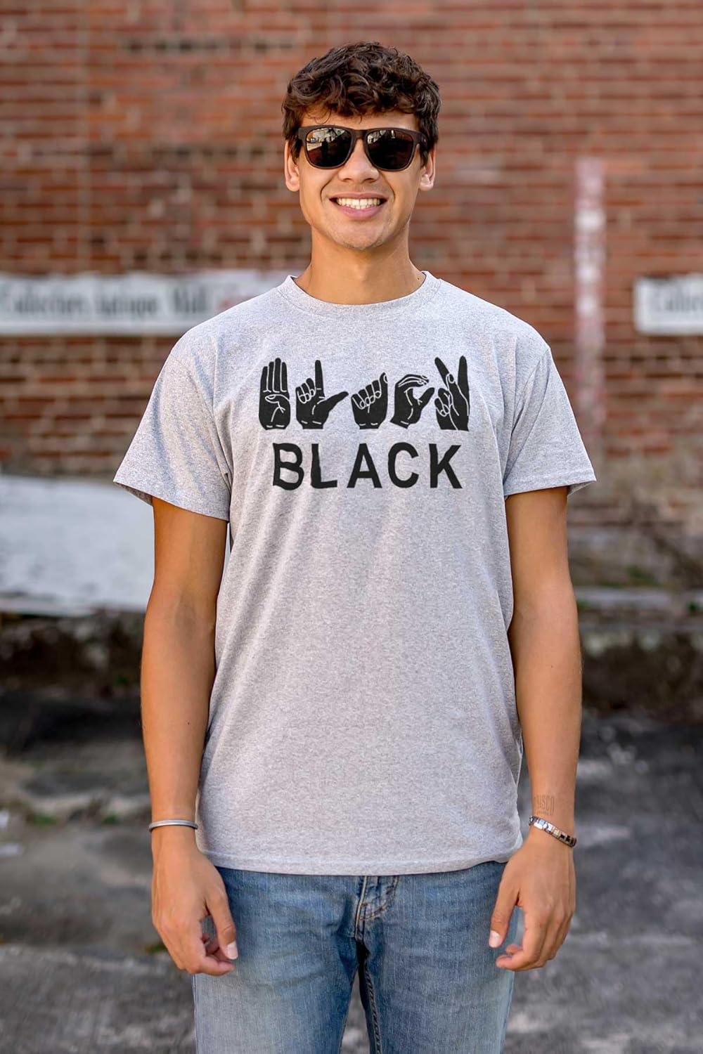imageBrisco Brands Black ASL American Sign Language Graphic T Shirt Men or WomenSport Grey